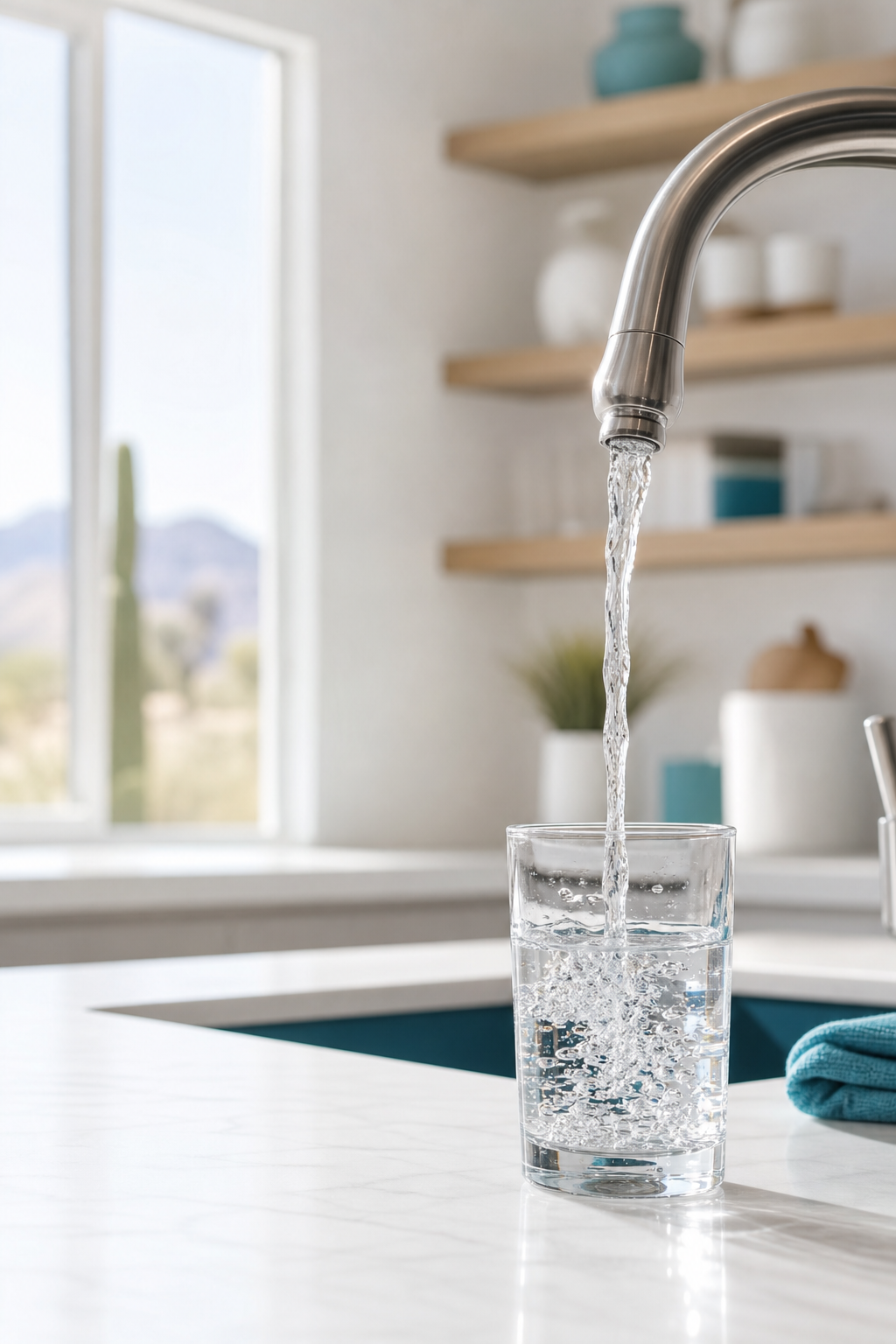 Fresh, clean filtered water poured in an Arizona home kitchen
